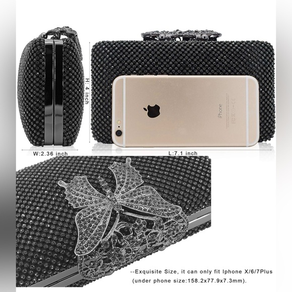 Elegant Black Beaded Clutch with Butterfly Accent - Picture 2 of 8